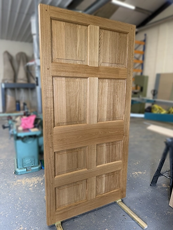 Oak door assembled and standing up